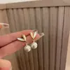 @Pendientes de Corazón con Pedrería y Perlas de Moda Coreana para Mujer, Pendientes Elegantes y de Lujo con Diseño de Nicho