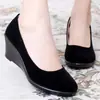Zapatos de Tela de Lujo para Mujer Bai Zhenhe Primavera y Otoño, Zapatos de Trabajo sin Cordones con Tacón de Cuña, Zapatos Profesionales de Oficina de Tacón Alto, Ropa de Trabajo Negra