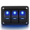 Panel de interruptores marinos impermeable 12V 3 juegos panel de interruptores basculantes interruptor de luz LED azul superficie de aluminio
