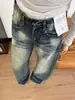 Carpa Tide en stock Patrón de junta de bambú Hoja curva Jeans Mujer Otoño/Invierno Nuevo Holgado Adelgazante Pierna recta Buena caída Pantalones de pierna ancha hasta el suelo