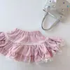 Vestido infantil coreano novo para meninas 2025, primavera e verão, renda de alta qualidade, saia curta de renda combinando