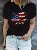 Tallas Europeas TransfronterizasProductos Transfronterizos Camiseta Estampada Día de la Independencia Americana Manga Corta Cuello Redondo Top Casual Verano