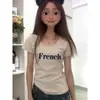 Camiseta Elegante Juvenil de Manga Corta Ajustada para Mujer Primavera y Verano 2026 Nuevo Modelo Gris Cuello Redondo Hombro Normal Top Estudiante