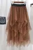 Primavera y Otoño Nuevo Estilo Empalme Irregular Falda de Malla Abullonada Falda de Gasa de Cintura Alta Falda de Hada Trendy