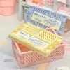 Caja de Almacenamiento Plegable para Escritorio de Dormitorio Estudiantil Cesta de Almacenamiento para Cosméticos Femeninos Papelería Colocación Plástico Cesta Pequeña