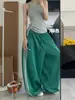 Pantalones de Pierna Ancha con Parches Rayados Estilo Retro Americano para Danza Deportiva de Mujer, Estilo Delgado de Verano, Pantalones Casuales Sueltos Perezosos para Bailar
