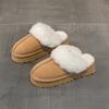 Inverno Novo Quente Chinelos de Sola Grossa Botas de Neve de Couro Antiderrapante Leve Roupa Confortável Chinelos Femininos de Lã Elegante