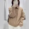 Suéter de Punto Trenzado de Color Sólido de Estilo Coreano de Alta Gama con Solapa y Doble Cremallera para Mujer, Chaqueta Cárdigan de Punto Suave