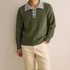 Suéter polo masculino em tricô trançado estilo retrô americano, um look de duas peças, para outono e inverno, corte justo, blusa de tricô casual