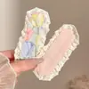 Faixa de cabelo de tricô floral com velcro para mulheres, presilha de franja floral doce, faixa de cabelo para arrumar o cabelo, acessório de cabelo estilo pastoral francês