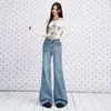 Jeans de campana elásticos de cintura alta retro azul transfronterizos para mujer, nuevo modelo de principios de otoño 2026, corte holgado, adelgazantes, no apretados en las piernas