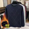 Suéter de inverno gola redonda transfronteiriço para homens, forrado com fleece, espessado, de manga comprida, camiseta quente, top base para pais de meia-idade
