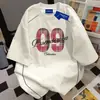 Camiseta de Manga Corta con Estampado de Letras y Puntada de Línea Estilo Personalizado para Mujer, Nuevo Estilo de Verano Casual Holgado Estilo Callejero Top de Cuello Redondo