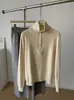 Suéter pullover feminino com zíper parcial e ombros raglan estilo coreano, macio, amigo da pele, com fleece Andy, gola alta, peça base de tricô, estilo outono e inverno