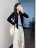 Jeans de Pierna Ancha Color Marfil Estilo Guadaña para Mujer Otoño 2026 Nuevos de Cintura Alta Holgados Adelgazantes con Caída Pantalones Rectos Estilo Guadaña