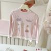 Camiseta de Manga Longa para Meninas Primavera e Outono Estilo Coreano Moda Estampa de Desenho Colorido Liso Camiseta Básica Roupa Fofa de Outono para Bebê Menina