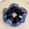 Diadema de lazo a cuadros versátil azul para mujer, accesorio de pelo de alta gama, goma para el pelo, goma para moño, elástico para el pelo