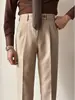 Calça de Terno de Moda Tendência de Cintura Alta para Homens, Calça de Alfaiataria Reta com Caimento, Calça Casual Versátil de Cor Sólida