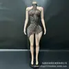 Macacão Slim Fit com Gola Halter em Tela Transparente, Design de Teia de Aranha, Transfronteiriço Europeu e Americano, para Cantoras, Boate, Festa de Cocktail, Performance