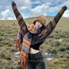 Cachecol de Luxo para Mulheres no Inverno, Xale Longo com Estampa Xadrez Retro em Imitação de Caxemira para Mulheres, Cachecol Espessado Estilo Coreano para Estudantes para Manter o Aquecimento