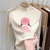 Blusa de base para meninas, nova coleção outono/inverno 2026, blusa de fleece infantil com gola semi-alta, roupa íntima casual, camiseta de manga longa para meninas