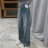 Calça jeans de maternidade, nova para primavera e outono, lavagem vintage, perna larga, com cordão na cintura elástica, suporte para a barriga, não restritiva, corte reto afina a silhueta