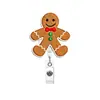 Bordado de Feltro de Natal Biscoito Retrátil Puxável Fivela Giratória Puxável Porta-Crachá de Identificação de Estudante para Escritório Clipe de Crachá