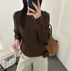 Suéter de punto holgado a rayas con bloques de color y cuello redondo estilo retro coreano para mujer, top elegante de otoño e invierno