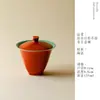Conjunto de Xícara de Chá de Cerâmica de Alto Padrão Cor Vermelho da Cidade Proibida com Pires e Suporte de Xícara de Chá Estilo Chinês Novo, Suporte para Velas