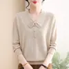 Elegante Suéter de Tricô Novo para o Outono da Mamãe, Camiseta Estilosa para Mulheres de Meia-Idade para Primavera e Outono, Suéter Elegante, Camiseta Básica