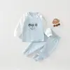 Elefantito Bromea con Tres Ositos Primavera y Otoño Algodón Puro Cintura Alta Protección de Vientre Conjunto de Ropa y Pantalones de Otoño Pijamas Separados para Niños Ropa Interior
