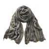 Bufanda Artística Vintage de Algodón y Lino Unisex Moda Rayas de Colores Combinados Collar Largo Corto Viento de Tierra Usada Otoño e Invierno
