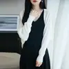 Cardigan de Punto Tencel Lino Nuevo Verano Manga Larga Color Sólido Costilla Sin Botones Top Chal