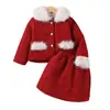 Comercio Exterior Transfronterizo Otoño e Invierno Nuevo Estilo Cuello de Piel Estilo Rojo Año Nuevo Trajes para Niñas y Niños Venta al por Mayor