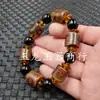 Pulsera de Jade Dragón Jade Cuenta de Tres Ojos Cuenta Barril Ágata Calcedonia Pulsera Pulsera de Jade Pulsera de Cuentas Verdes Pulsera