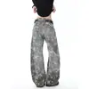Calça de trabalho camuflada em formato de estrela estilo americano, calça jeans, novo design de outono, efeito emagrecedor, calça de perna curva, calça longa retro de corte solto