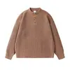 Ropa Vintage 25 Otoño/Invierno Nuevo Estilo Americano Suéter de Cuello Henley para Hombre Retro Holgado Pullover Estilo Old Money Ropa de Punto