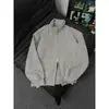 Sudadera con capucha y cuello alto color gris claro para hombre, estilo americano de otoño, chaqueta con doble cremallera, peso pesado, rígida, corte limpio, prenda exterior