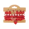 Pulseira Europeia e Americana de Dia dos Namorados com Múltiplas Camadas e Diamantes, Pingente de Coração Vermelho, Pulseira Elástica com Contas de Cerâmica Soft