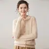 Venta al por mayor de fábrica Cárdigan de torsión grueso de siete agujas con cuello polo de cachemira pura Chaqueta de punto suelta para mujer