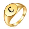 Anillo de Acero Inoxidable de Alta Venta Transfronteriza, Superficie Lisa, Redondo de 12 mm, Oro de 18 Quilates, Grabado Láser de 26 Letras, Venta al por Mayor