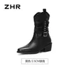Botas western de punta ZHR para mujer 2026 otoño e invierno nuevas tacón grueso hebilla metálica fruncidas botas cortas Botas Martin