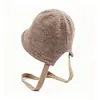 Chapéu de pescador de malha em mistura de lã para mulheres, novo estilo coreano outono e inverno, versátil, chapéu bucket de lã que afina o rosto, chapéu da moda para o dia a dia
