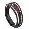 Pulseira Masculina de Couro em Aço Inoxidável Transfronteiriça Moda Europeia e Americana Versátil Pulseira Tecida à Mão Pulseira Artesanal Amazon