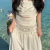 Exclusivo de la Isla~ Cadena de Cintura con Borlas de Perlas y Flores Estilo Vacaciones en la Playa para Mujeres, Atuendo para Sesión de Fotos, Cinturón para Vestido, Cadena Corporal
