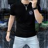 Camisa de verano con estampado de diamantes de imitación para hombre, cuello redondo, corte entallado, informal, de algodón de seda, moderna, con letras, manga corta
