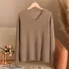 Suéter de Cashmere Feminino 100% Puro com Gola V, Malha Grossa de 7 Fios, Camisa Básica Quente, Blusa de Manga Longa para Mulheres no Inverno