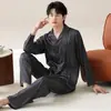 Pijama de Seda de Hielo Delgado de Manga Larga para Hombre de Verano, Trajes de Ropa con Aire Acondicionado de Talla Grande, Ropa Casual Suelta para el Hogar de Primavera y Otoño