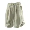 Shorts de linho gelado de seda para homens, calças esportivas de lyocell respiráveis de comprimento médio para o verão, calças casuais de cinco pontos largas de tamanho grande