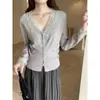 Amantes da Cidade NevoeiroGe Ming Outono Novo Top Feminino Camada Base Roupa Íntima Gola V Manga Longa Tricô W797H